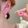 Halsband örhängen Set Flower Pearl Earring Color Diamonds Dubbelskikt