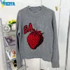 YICIYA GA marca fragola Graphic O-Collo Pullover per le donne Y2k maniche lunghe magliette casual lettera maglione femminile 2024
