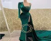 Verde esmeralda longo vestidos de baile um ombro alta fenda beading vestidos de noite sexy veludo das mulheres aniversário robe de soiree8595687