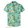 Camisetas masculinas 2022 verão camisas havaianas para homens folha tropical colorblock impressão praia férias camisa