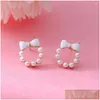 Stud Earrings 2024 Korean Elegant Fashion Round Crystal Wreath Bow For Women Imitation Pearls Jewelry Oorbellen Gift Drop Delivery Otfas