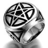 Bagues de cluster pour hommes couleur argent Pentacle Pentagram Star en acier inoxydable Biker Ring2979