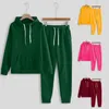 Tweedelige damesbroek, lentetrainingspak, effen kleur sweatshirt, lange mouwen, casual zak, hoodies en joggingbroek