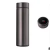 Bouteilles d'eau Bouteille de couvercle intelligent en acier inoxydable Thermos intelligent Tasse Affichage de la température Vide Portable LED Sn Soupe Café Insation Ott6R