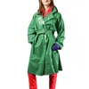 Women's Trench Coats Fashion Long Coat For Women High Street Shiny PVC Leather Jacket Sleeve Loose Solid Belt Nightclub