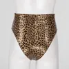 Womens Pu Leather Leopard Sexy Clubwear High Cut Front Zip Up Booty Shorts Pants For Night Club Party Rave Sexy Knickers 240320