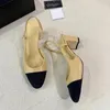 Sandálias femininas de grife moda salto alto couro único sapatos maillard francês retalhos bun cabeça tudo-em-um oco saltos grossos