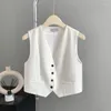 Kvinnors västar 2024 sommarvästjacka kvinnor kort fast färg chiffong ärmlösa blazers ytterkläder kvinnlig japan stil casual waistcoat l91