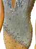 캐주얼 드레스 반짝이는 모조 다이나 스톤 메쉬 투명한 v 넥 짧은 드레스 여자 섹시 축하 생일 웨딩 저녁 저녁 무도회 쇼 마모