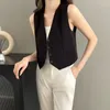 Kvinnors västar 2024 sommarvästjacka kvinnor kort fast färg chiffong ärmlösa blazers ytterkläder kvinnlig japan stil casual waistcoat l91