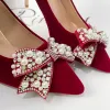 Boots Rimocy Sexy Red Velvet Wedding Chaussures pour les femmes 2022 Luxury Pearl Bowknot Pospers Pospets Pumps Woman Stiletto High Heels