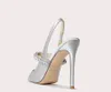 Crystal Queen Women Silk Sandals Ladies Bridal High Heels Wedding Party Shoes Nyaste pumpar Sexiga fotled Stilett 35-45