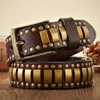 Punk Rock Belts Geometry Pattern for Men for Women Rivet Studded Belts First Layer of Cowskin Hip Pop Decorative Belts 240312