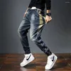 Мужские джинсы, брюки, модные карманы, свободная посадка, мешковатая мужская эластичная уличная одежда в стиле ретро, свободная зауженная одежда Y2k