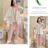 Sleep Lounge 3 pieces/set of maternity pajama set used for caring for fashionable printed latex top+long sleeved jacket+long pants maternity clothing setL2404