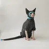 Kattdräkter Sphynx Kläder Devon Rex Apparel Randig skjorta Tröja Pet Hoodie Hairless Cats Clothing Set With Hat and Tail Protector