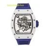 Reloj de pulsera deportivo con diamantes Reloj de pulsera RM Serie para hombre Rm055 Cerámica blanca Edición limitada de Japón Manual Mecánico Moda Conjunto de reloj informal para hombre