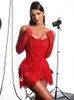 Robes décontractées Stock 2024 Femmes sexy rouge noir paillettes perles bretelles dentelle mini robe avec des gants soirée fête anniversaire célébrité bal