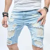 Mäns jeans street män smala passande hål sommarstrand denim shorts stilfulla casual manlig fempunktsbyxor