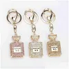 Keychains Lanyards Creative Fashion Rhinestone Keychain Per Bottle Key Chains Female Bag Car Pendant Line Up Birthday Gift T220909 Dro Dhfdy