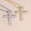 Collier pendentif croix CZ glacé, couleur argent, cœur rose, breloque cubique, Hip Hop, mode religieuse, bijoux pour hommes et femmes