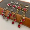 New Fashion Red Black Crystal Star Long Tassel Earrings Women Designer Brand Jewelry Punk Hip Hop Boho Goth