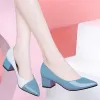 Pumpar Zapatos de Mujer Kvinnor Söt söt ljus Vikt Comfort Spring Summer Square Heel Shoes Lady Casual Blue Pumps G9399