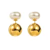 Stud Earrings Trendy Gold Plated Stainless Steel Double Sided Pearl Ball For Women Girls Gifts Jewelry Travel Accessories