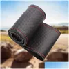 Steering Wheel Covers Ers Black Drive Truck Pu Leather With Needles And Thread Fit 38Cm Car Er Protector Red Drop Delivery Automobiles Ottlu