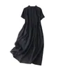 Повседневные платья Летнее женское винтажное платье с лацканами и короткими рукавами средней длины Темпераментное литературное длинное уличное платье Вечернее платье