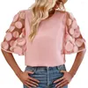 T-shirt à manches mi-longues pour femmes, chemisiers à motif de fleurs 3d, élégant, imprimé Floral, décontracté, coupe ample, haut à col rond, tendance pour l'été