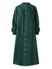 Roupas étnicas 5xl vestido muçulmano mulheres hijab camisa manga longa maxi vestidos feminino botão robe femme musulman alta wasit sólido sundress