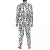 Pyjamas pour hommes Pyjamas Hommes Noir Blanc Minimal Fashion Room Automne Deux pièces Vintage Oversize Design Home Costume