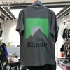 Мужские футболки Мужчины Женщины Винтаж Тяжелая ткань Футболка RHUDE BOX PERSPECTIVE Слегка свободные топы Многоцветный логотип Хорошая стираная футболка Rhude 9140