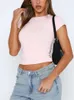 T-shirt à manches longues rose 2024 printemps mignon t-shirts blancs crop top dames été corée y2k causal sexy o cou tshirt basique 240328