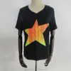 T-shirt à fibre optique LED pour femme - T-shirt à col en V pour femme - T-shirt extensible noir lumineux