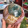 Decorative Figurines Natural Marine Jasper Agate Stone Ball Quartz Crystal Sphere Mineral Healing 9-10cm 1Pc