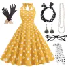 Summer Women's Dress Polka prickar klänning med örhängen halsband pannband glashandskar