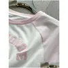 T-shirt da donna T-shirt rosa chiaro lettere ricamate donna 2024 Primavera/Estate O-Collo manica corta dolce contrasto Tee Top Drop Delive Ot5Z3