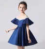 Jolies perles de bijou en satin bleu vert robes de fille de fleur courtes robes de concours de fille jupe d'anniversaire/fête fille robe de tous les jours personnalisé SZ 2-12 D321079