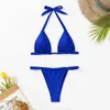 Kvinnors badkläder sexig triangel Push Up Bikini Set Brasilianska kvinnor Solid Halter Bikinis bunden sträng 2 bit baddräkt thong baddräkt