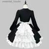 Trajes de anime cosplay O lindo vestido de empregada Lolita preto está aqui para as meninas conjunto de dramatização de festa de empregada stageC24321