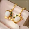 Kolczyki żyrandolowe Dangle S925 Sterling Sier Natural Hetian White Jade Cute Jade Crab Stude Elegancki i etniczny styl Luc Ot3OQ