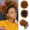 Ponytails Racily Hair Afro Puff Drawstring Ponytail Human Hair Brazilian Short Curly Drawstring Ponytail Afro Puff Bun Chignon Accessories