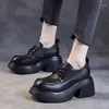 Scarpe eleganti EAGSITY Sneaker da donna con tacco largo in pelle di mucca con plateau e lacci quadrati