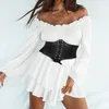 Casual jurken strandstijl vintage chiffon jurk korset bandage uitgehold bustier prairie chic flare mouw vestidos mujer