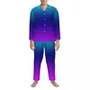 Men's Sleepwear Blue Green Pajamas Set Autumn Gradient Print Soft Home Two Piece Casual Oversize Custom Nightwear Gift Idea