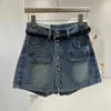 Calções femininas para mulheres bolsos de cinto projetado ins denim curto feminino estilo coreano cintura alta verão streetwear anti-esvaziado dropship