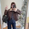 Damenjacken Fluganzugjacke Frauen Pelz Pu American Vintage Outwear Langarm Umlegekragen Reißverschluss Weibliche Harajuku Kurzmäntel