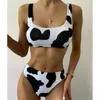 Krowa damska krowa krowi nadruk bikini strój kąpielowy Kobiety dwupoziomowe kombinezon pływania tankuini modny strój plażowy Bather Bikinis Thong Biquini